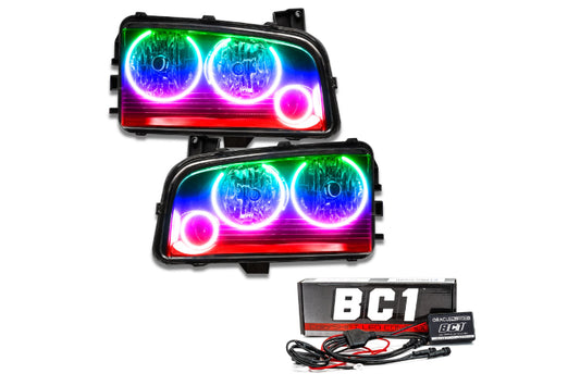 Oracle LED Halo Headlights: 05-10 Dodge Charger w/o OEM HID (Triple Halo / ColorShift RGB / BC1 Controller)