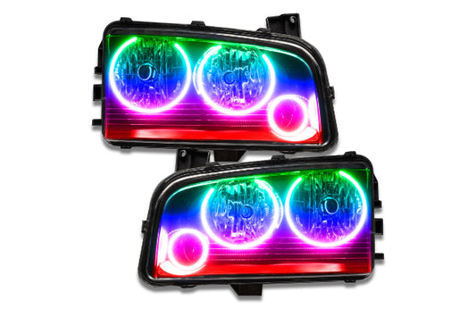 Oracle LED Halo Headlights: 05-10 Dodge Charger w/o OEM HID (Triple Halo / ColorShift RGB / No Controller)