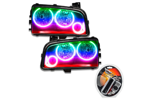Oracle LED Halo Headlights: 05-10 Dodge Charger w/o OEM HID (Triple Halo / ColorShift RGB / RF Controller)