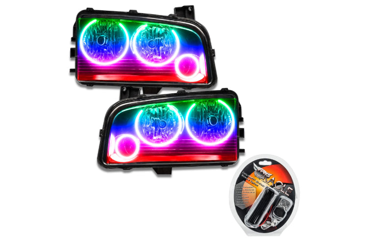 Oracle LED Halo Headlights: 05-10 Dodge Charger w/o OEM HID (Triple Halo / ColorShift RGB / RF Controller)