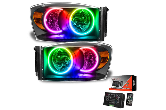 Oracle LED Halo Headlights: 07-08 Dodge Ram (Black / ColorShift RGB / 2.0 Controller)