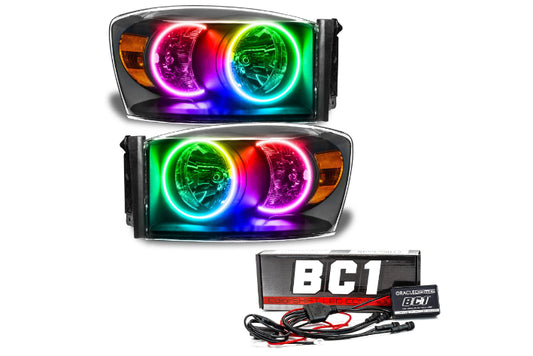 Oracle LED Halo Headlights: 07-08 Dodge Ram (Black / ColorShift RGB / BC1 Controller)