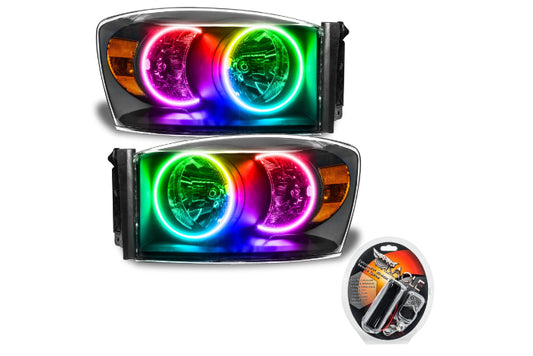 Oracle LED Halo Headlights: 07-08 Dodge Ram (Black / ColorShift RGB / RF Controller)