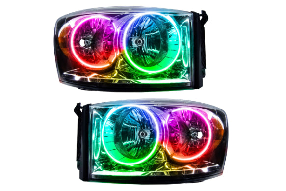 Oracle LED Halo Headlights: 07-08 Dodge Ram (Chrome / ColorShift RGB / RF Controller)