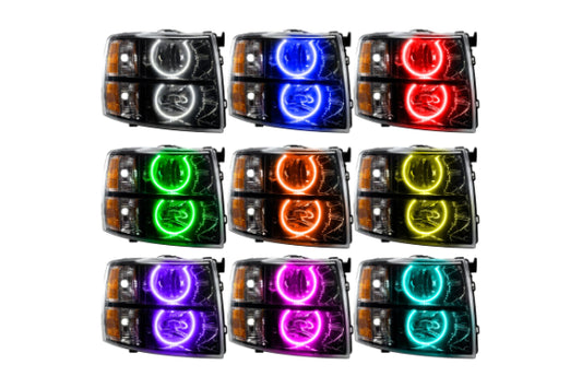 Oracle LED Halo Headlights: 07-13 Chevrolet Silverado (Black / Round Style / ColorShift RGB / BC1 Controller)
