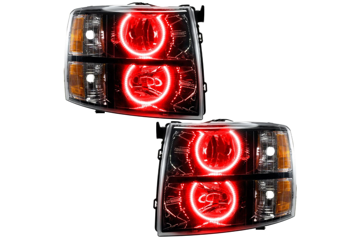 Oracle LED Halo Headlights: 07-13 Chevrolet Silverado (Black / Round Style / Red SMD Single Color)