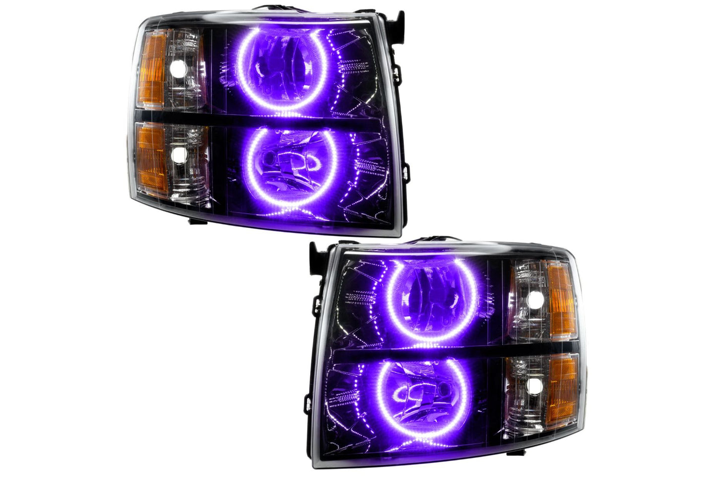 Oracle LED Halo Headlights: 07-13 Chevrolet Silverado (Black / Round Style / UV/Purple SMD Single Color)