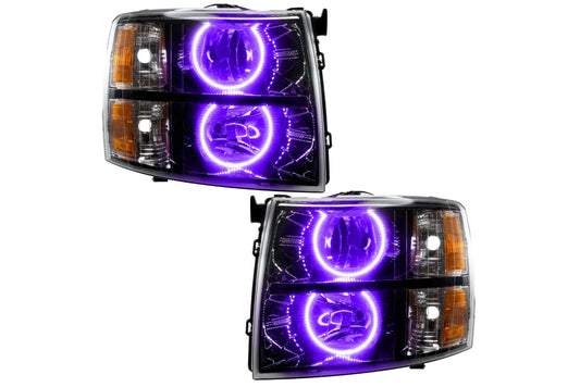 Oracle LED Halo Headlights: 07-13 Chevrolet Silverado (Black / Round Style / UV/Purple SMD Single Color)