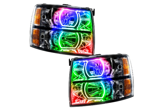 Oracle LED Halo Headlights: 07-13 Chevrolet Silverado (Black / Square Style / ColorShift RGB / BC1 Controller)