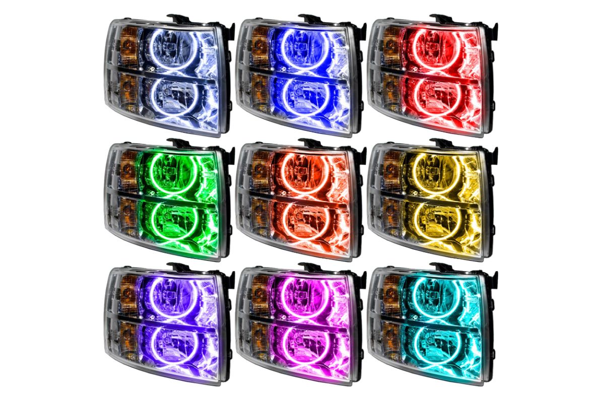 Oracle LED Halo Headlights: 07-13 Chevrolet Silverado (Chrome / Round Style / ColorShift RGB / 2.0 Controller)