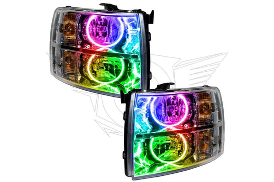 Oracle LED Halo Headlights: 07-13 Chevrolet Silverado (Chrome / Round Style / ColorShift RGB / BC1 Controller)