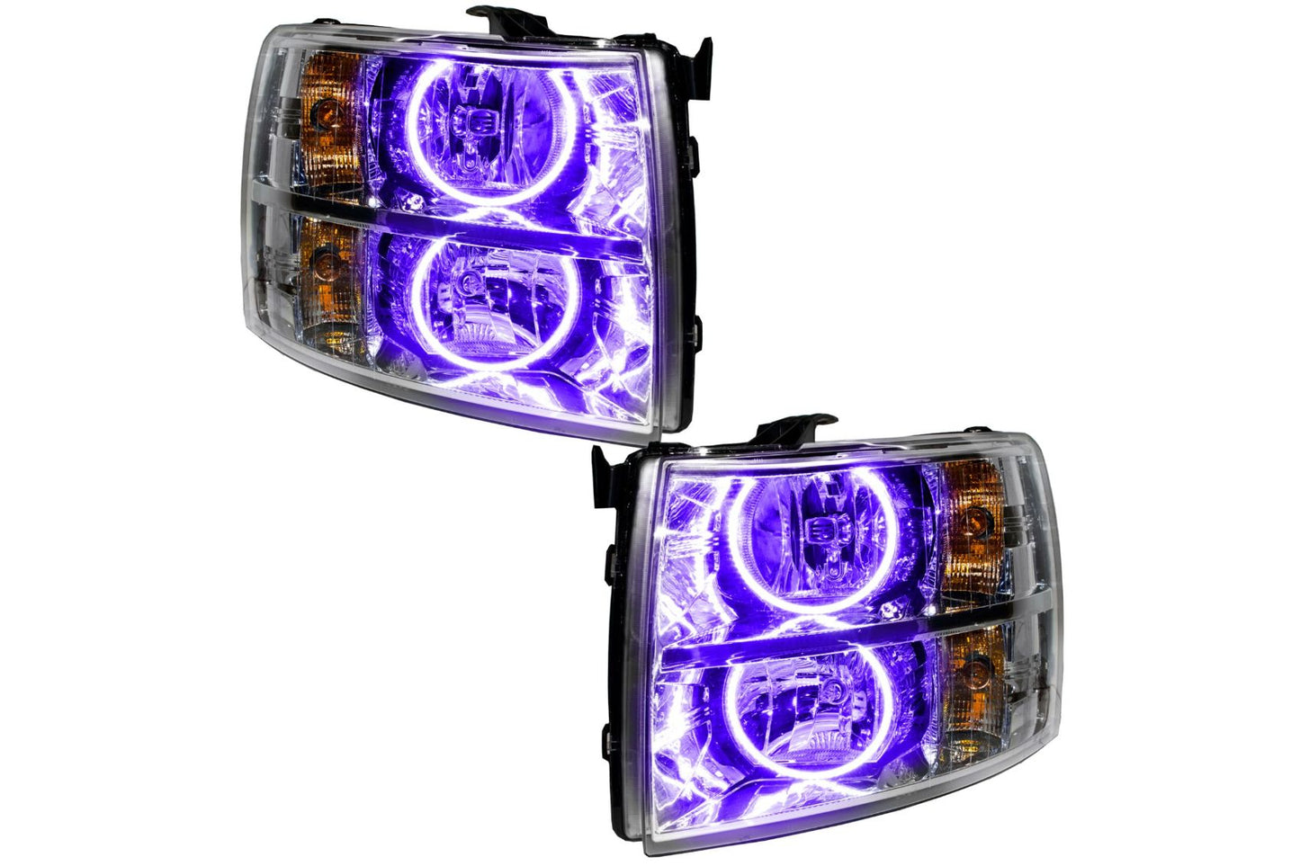 Oracle LED Halo Headlights: 07-13 Chevrolet Silverado (Chrome / Round Style / UV/Purple SMD Single Color)