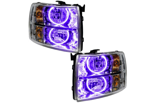 Oracle LED Halo Headlights: 07-13 Chevrolet Silverado (Chrome / Round Style / UV/Purple SMD Single Color)