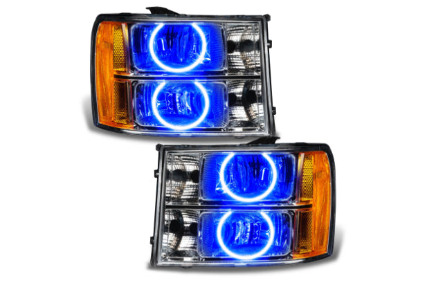 Oracle LED Halo Headlights: 07-13 GMC Sierra (Round Style / Blue SMD Single Color)