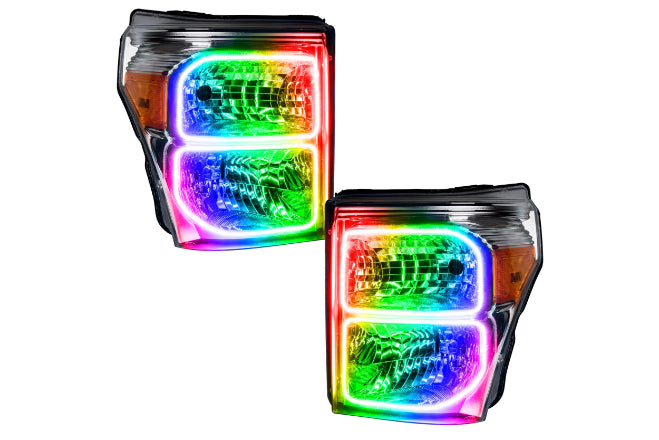 Oracle LED Halo Headlights: 11-16 Ford Super Duty (Chrome / ColorShift RGB / Simple Controller)