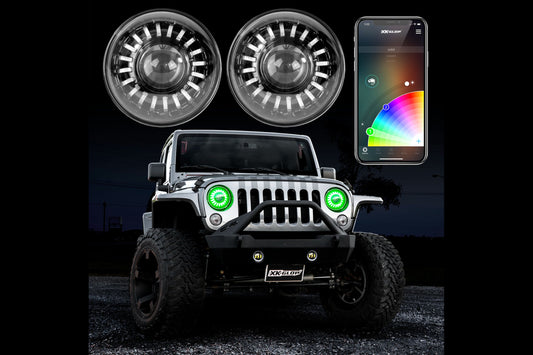 XKChrome RGB LED 7in Wrangler TJ/JK Headlight Kit w/ BT Controller