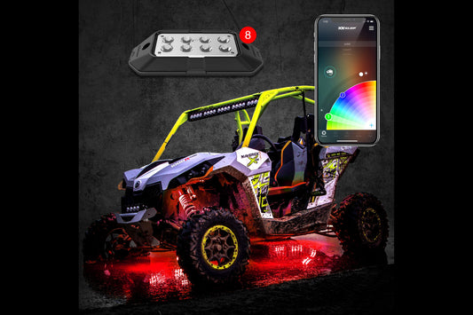 XKChrome RGB LED Rock Light Kit: 8pc w/ Dash Mount Controller