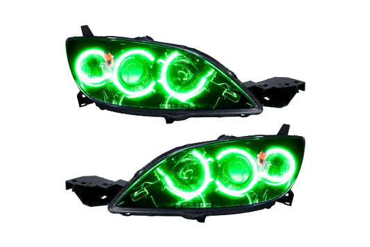 Oracle LED Halo Headlights: 04-09 Mazda 3 Sedan w/o OEM HID (Green SMD Single Color)
