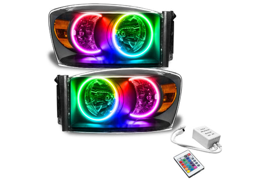 Oracle LED Halo Headlights: 07-08 Dodge Ram (Black / ColorShift RGB / Simple Controller)