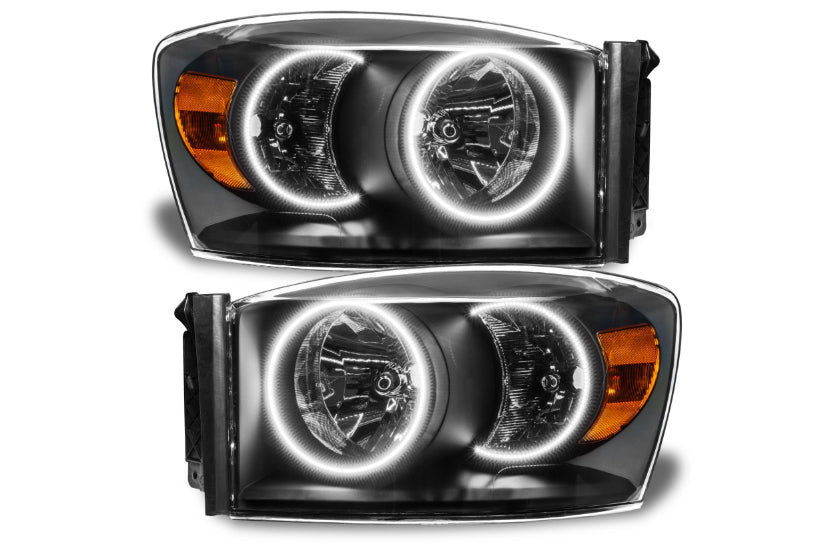 Oracle LED Halo Headlights: 07-08 Dodge Ram (Black / White SMD Single Color)
