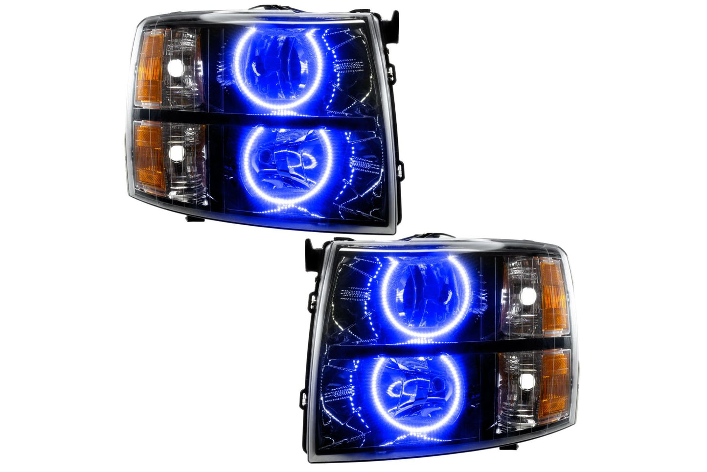 Oracle LED Halo Headlights: 07-13 Chevrolet Silverado (Black / Round Style / Blue SMD Single Color)