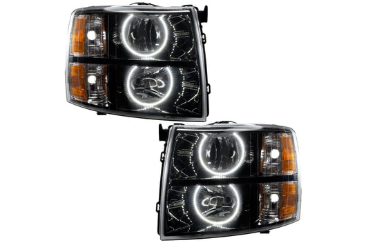 Oracle LED Halo Headlights: 07-13 Chevrolet Silverado (Black / Round Style / White SMD Single Color)