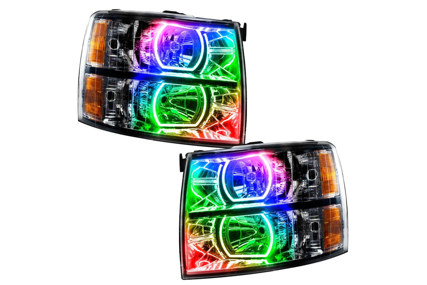 Oracle LED Halo Headlights: 07-13 Chevrolet Silverado (Black / Square Style / ColorShift RGB / Simple Controller)