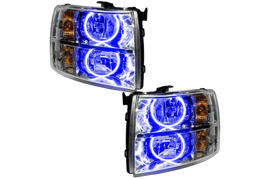 Oracle LED Halo Headlights: 07-13 Chevrolet Silverado (Chrome / Round Style / Blue SMD Single Color)