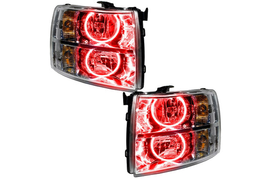 Oracle LED Halo Headlights: 07-13 Chevrolet Silverado (Chrome / Round Style / Red SMD Single Color)