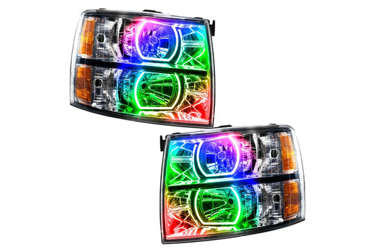 Oracle LED Halo Headlights: 07-13 Chevrolet Silverado (Chrome / Square Style / ColorShift RGB / Simple Controller)