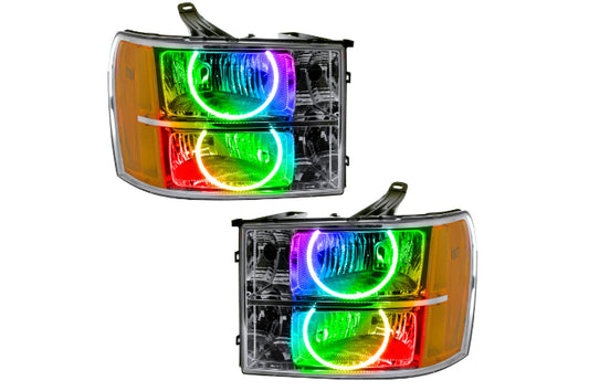 Oracle LED Halo Headlights: 07-13 GMC Sierra (Round Style / ColorShift RGB / BC1 Controller)