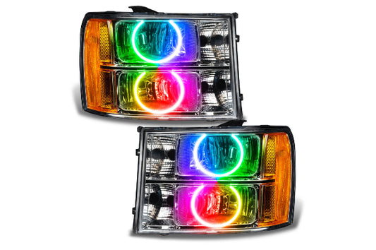 Oracle LED Halo Headlights: 07-13 GMC Sierra (Round Style / ColorShift RGB / No Controller)