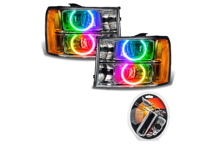Oracle LED Halo Headlights: 07-13 GMC Sierra (Round Style / ColorShift RGB / RF Controller)