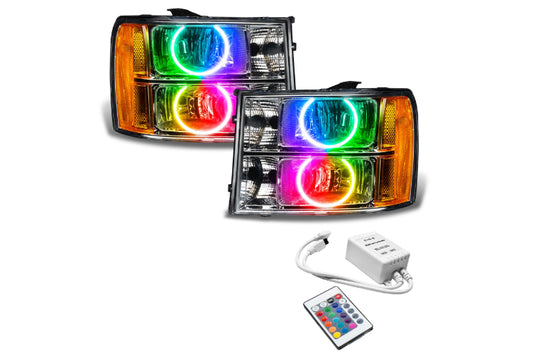 Oracle LED Halo Headlights: 07-13 GMC Sierra (Round Style / ColorShift RGB / Simple Controller)