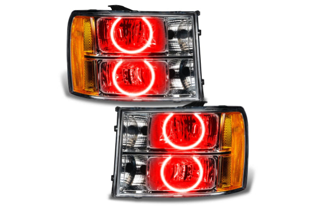 Oracle LED Halo Headlights: 07-13 GMC Sierra (Round Style / Red SMD Single Color)