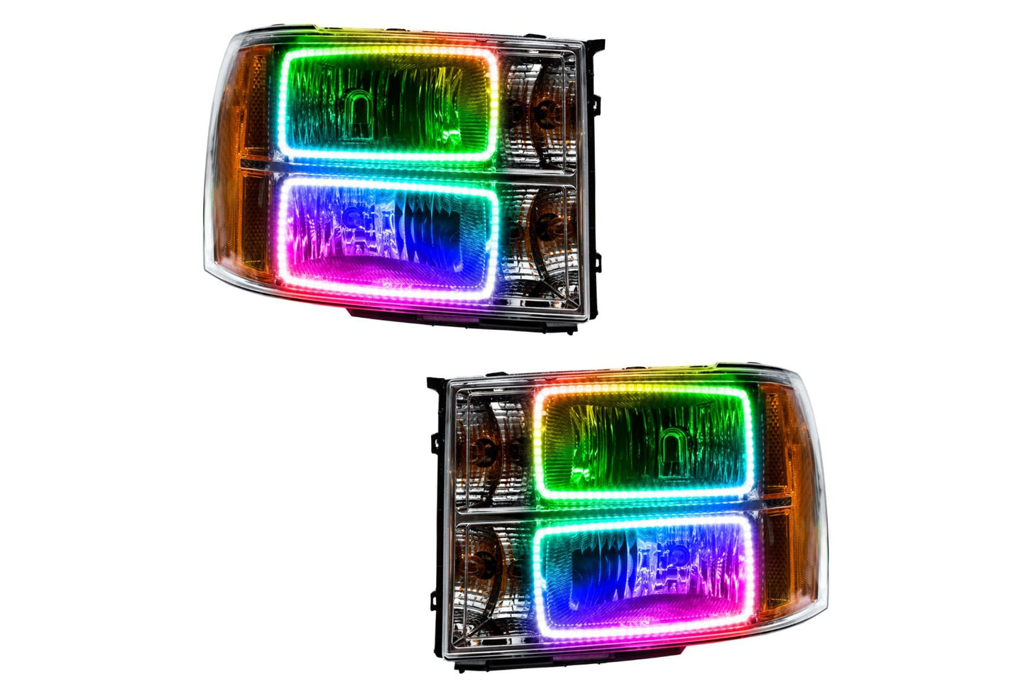 Oracle LED Halo Headlights: 07-13 GMC Sierra (Square Style / ColorShift RGB / No Controller)