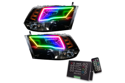 Oracle LED Halo Headlights: 09-17 Dodge Ram w/ Quad Headlights (Black / ColorShift RGB / 2.0 Controller)