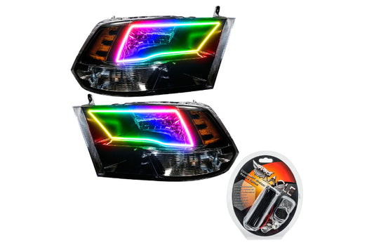 Oracle LED Halo Headlights: 09-17 Dodge Ram w/ Quad Headlights (Black / ColorShift RGB / RF Controller)