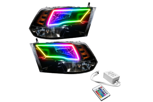 Oracle LED Halo Headlights: 09-17 Dodge Ram w/ Quad Headlights (Black / ColorShift RGB / Simple Controller)