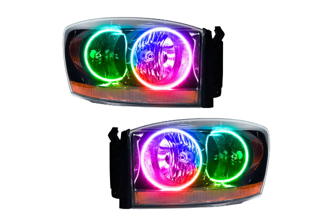 Oracle LED Halo Headlights: 2006 Dodge Ram (Black / ColorShift RGB / BC1 Controller)