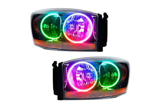 Oracle LED Halo Headlights: 2006 Dodge Ram (Black / ColorShift RGB / BC1 Controller)